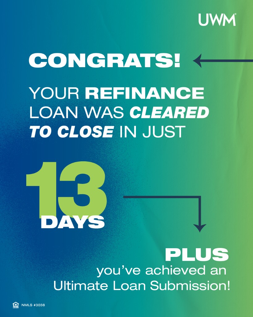 Refinance loan cleared to close in 13 days